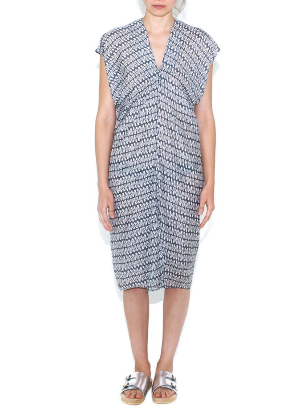 Mirth Corfu Caftan Mini Midi Dress S/M Flower Block Print Beach Resort Vacation